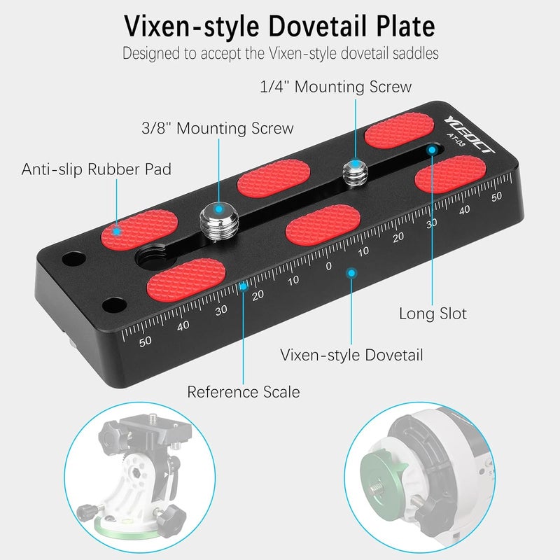 Yueoct 120mm/4.72" Telescope Rail Bar Vixen Style Dovetail Mounting Plate, with 1/4" 3/8" D Ring Camera Screw for Telescope Saddle Mount Base OTA Equatorial Head Tripod Adapter Sky Astrophotography - Image 2